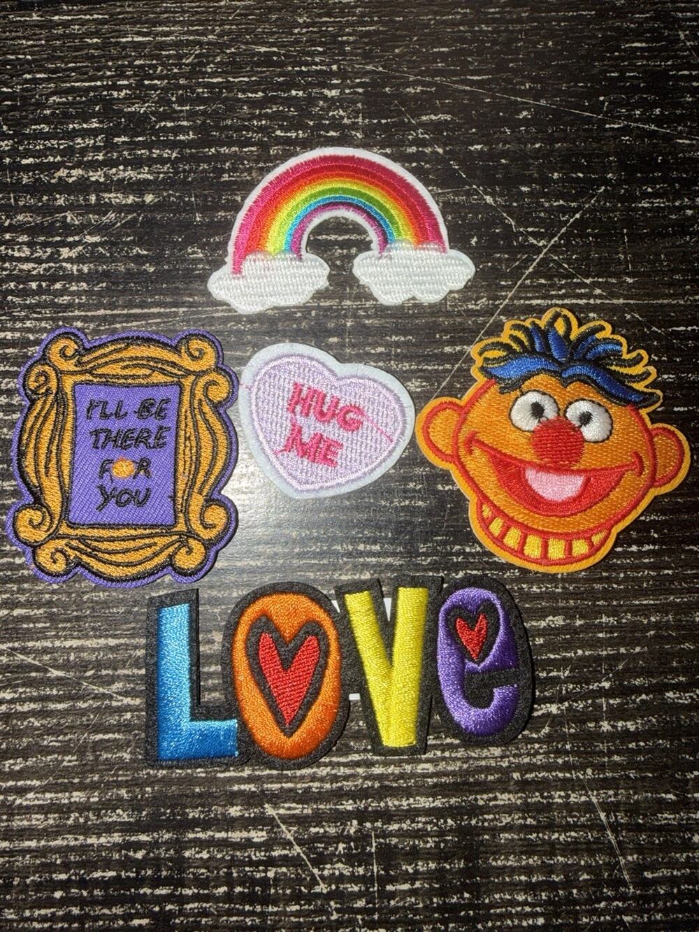 Lot Of 5 Iron on Patches Rainbow Love Ernie Hug Me Friends